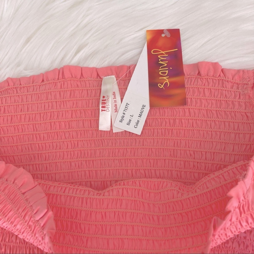 🆕 True Destiny Women’s Smocked Solid Ruffle Pink Peasant Off-the-shoulder Top - Picture 5 of 8